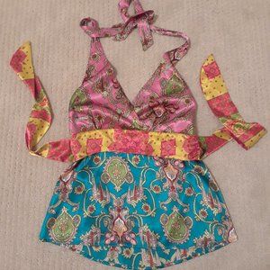 Colorful satin babydoll halter top
